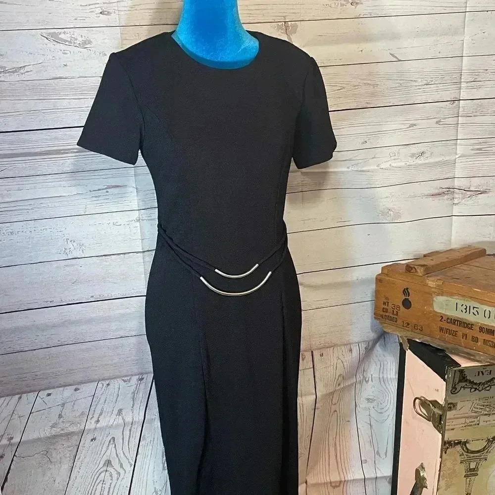 Vintage Victoria Stephens Maxi Cress‎ with Silver Belt Accent